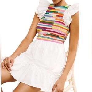 SAYLOR White Mini Dress with Multicolor Crocheted Bodice